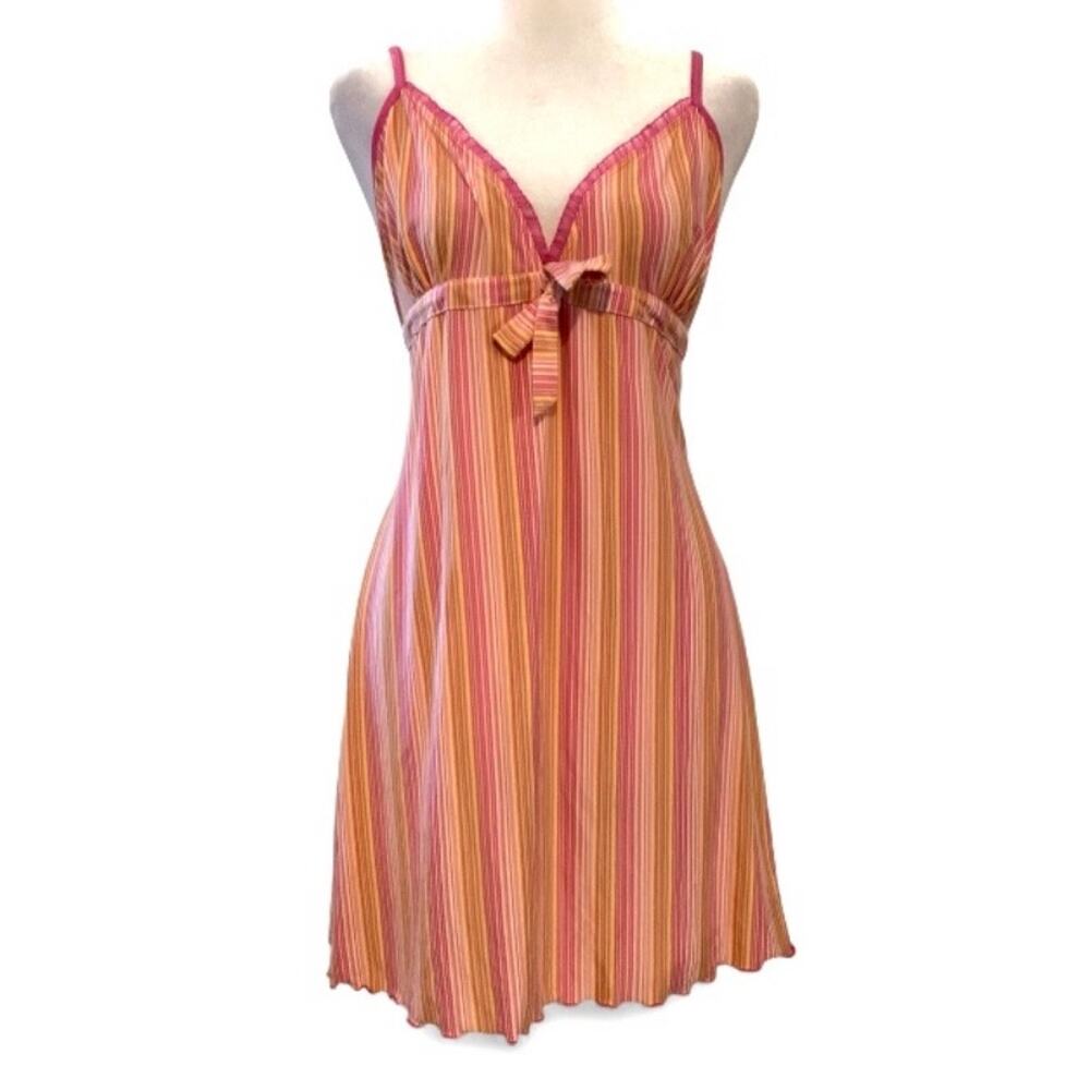 Delicates Y2K Pink Orange Striped Slip Dress Size M Early 2000s